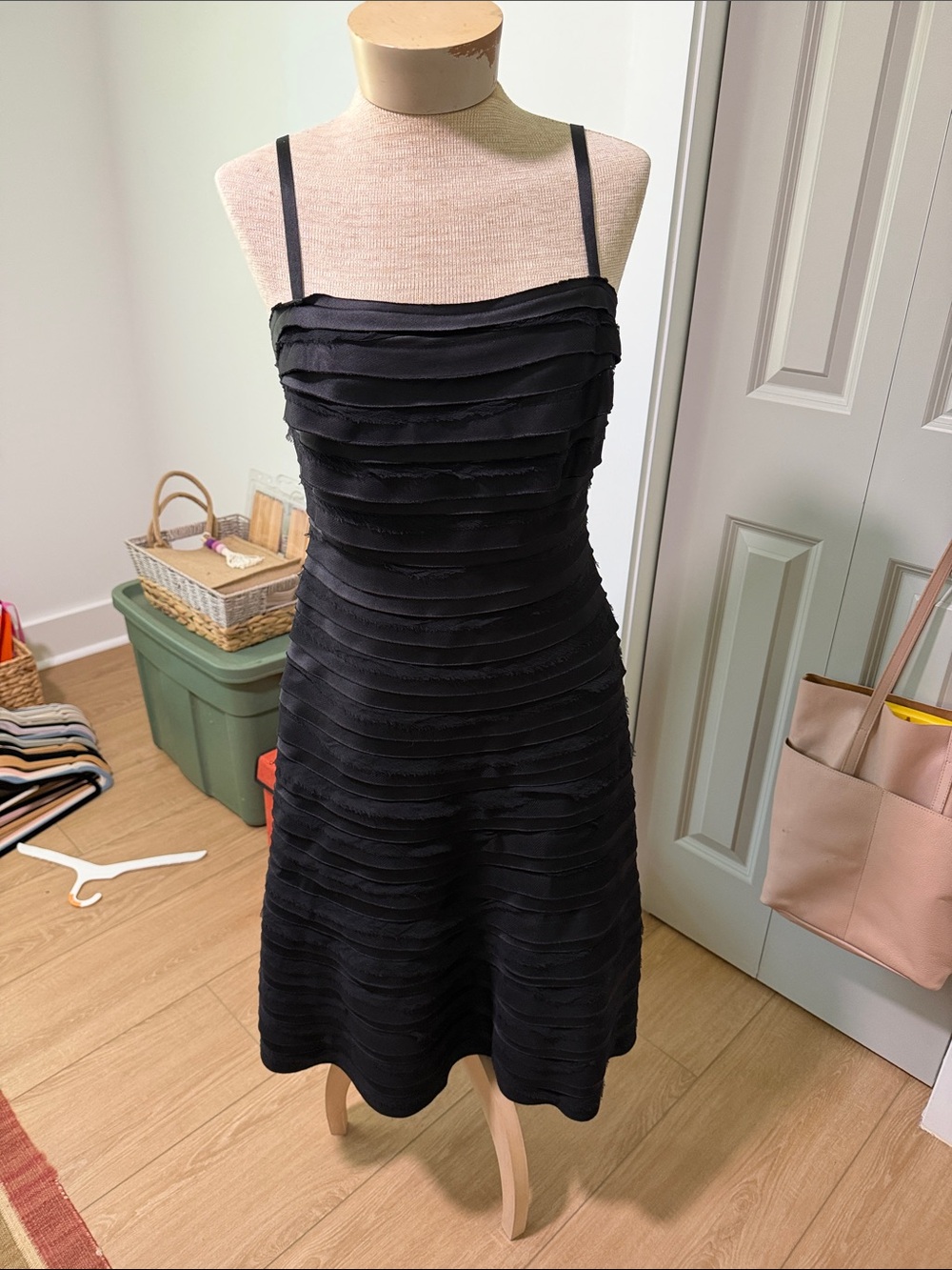 BCBGMaxAzria Black Layered Spaghetti-Strap Midi Dress